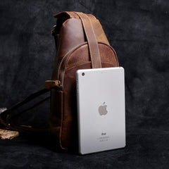 Handmade Leather Mens Cool Chest Bag Sling Bag Crossbody Bag Travel Bag Hiking Bag for men