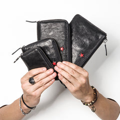 Genuine Leather Mens Cool Long Leather Wallet Zipper Clutch Wallet for Men - iwalletsmen