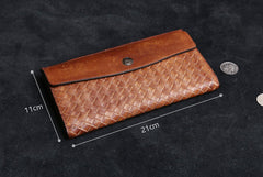Handmade Leather Mens Cool Long Leather Wallet Card Wallet Clutch Wristlet Wallet for Men