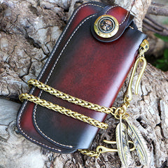 Handmade Mens Cool Leather Chain Wallet Biker Trucker Wallet with Chain