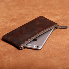Genuine Leather Mens Cool Long Leather Wallet Slim Zipper Clutch Wristlet Wallet for Men