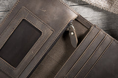 Handmade Leather Mens Clutch Wallet Cool Leather Wallet Long Phone Wallets for Men