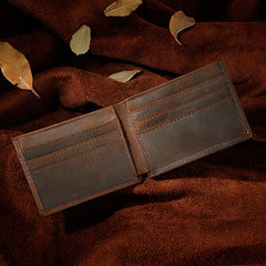Handmade Leather Mens Cool Slim Leather Wallet Card Wallet Holders Men Small Wallets Bifold for Men