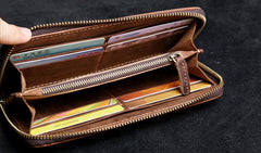 Genuine Leather Mens Cool Long Leather Wallet Zipper Clutch Wristlet Wallet for Men