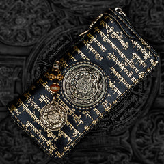 Handmade Leather Tibetan Mens Chain Biker Wallet Cool Leather Wallet Long Clutch Wallets for Men