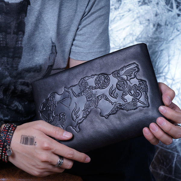 Genuine Leather Mens Urban Cohort Clutch Cool Slim Wallet Zipper Clutch Wristlet Wallet for Men - iwalletsmen