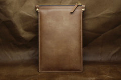 Handmade Leather Mens Clutch Cool Slim iPad Macbook Wallet Zipper Clutch Wristlet Wallet for Men