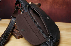 Small shoulder sling bag Black Leather Chest Bag Sling Bag Mens Small Crossbody Sling Bag Leather One Strap Backpack