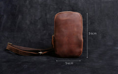 Genuine Leather Mens Cool Chest Bag Sling Bag Crossbody Bag Travel Bag Hiking Bag for men