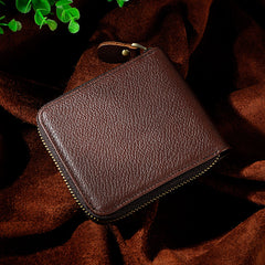Handmade Leather Mens Cool Zipper Leather Wallet Card Wallet Men Small Wallets Bifold for Men