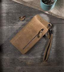 Handmade Leather Mens Cool Long Chain Wallet Phone Biker Trucker Wristlet Wallet