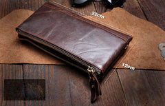 Handmade Leather Mens Cool Long Leather Wallet Slim Zipper Clutch Wristlet Wallet for Men