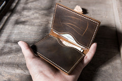 Handmade Leather Mens Cool billfold Wallet Card Holder Small Card Slim Wallets for Men