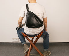 Black Leather Mens Sling Bag Sling Shoulder Bag Sling Backpack for men - iwalletsmen