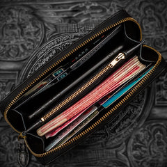 Handmade Leather Tibetan Mens Chain Biker Wallet Cool Leather Wallet Long Clutch Wallets for Men