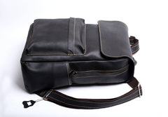 Genuine Leather Mens Cool Backpack Sling Bag Large Black Travel Bag Hiking Bag for men