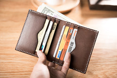 Handmade Leather Mens Cool Slim Leather Wallet Men Small Wallets Bifold for Men