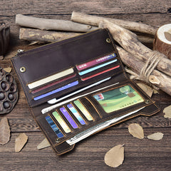 Handmade Leather Mens Cool Long Leather Wallet Passport Wallet Travel Wallet for Men