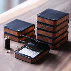 Handmade Wooden Black Leather Mens 20pcs Cigarette Case Cool Custom Cigarette Holder for Men - iwalletsmen