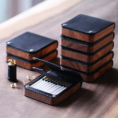 Handmade Wooden Coffee Leather Mens 20pcs Cigarette Case Cool Custom Cigarette Holder for Men - iwalletsmen