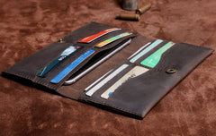 Handmade Leather Mens Cool Long Leather Wallet Clutch Wristlet Wallet for Men