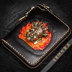 Handmade Leather Tibetan Mens billfold Wallet Cool Chain Wallet Biker Wallet for Men
