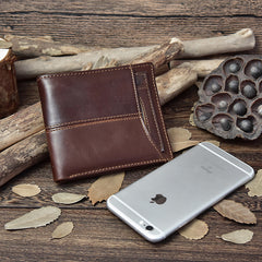 Handmade Leather Mens Cool Slim Leather Wallet Card Wallet Holders Men Small Wallets Bifold for Men