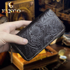 Handmade Leather Floral Mens Cool Car Key Wallet Coin Wallet Pouch Car KeyChain for Men