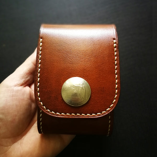 Brown Leather Mens Cigarette Case Cigarette Holder Zippo Light Case with Belt Loop for Men - iwalletsmen