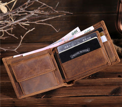 Handmade Leather Mens Cool Slim Leather Wallet Card Wallet Holders Men Small Wallets Bifold for Men