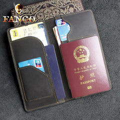 Handmade Leather Floral Mens Cool Travel Long Wallet Passport Card Holder Card Slim Wallets for Men