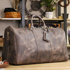 Vintage Brown Leather Mens Casual Large Travel Bags Shoulder Weekender Bags Duffle Bag For Men - iwalletsmen