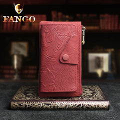 Handmade Leather Floral Mens Cool Key Wallet Wallet Card Holder Small Card Keychain Wallets for Men
