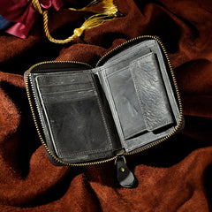 Handmade Leather Mens Cool Zipper Leather Wallet Card Wallet Men Small Wallets Bifold for Men