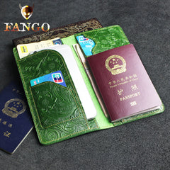 Handmade Leather Floral Mens Cool Travel Long Wallet Passport Card Holder Card Slim Wallets for Men