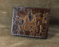 Handmade Leather Tooled TheWalkingDead Mens billfold Wallet Cool Leather Wallet Slim Wallet for Men