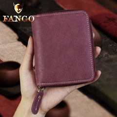 Handmade Leather Mens Cool Slim Leather Wallet Men Zipper billfold Wallets Bifold for Men
