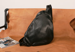 Black Leather Mens Sling Bag Sling Shoulder Bag Sling Backpack for men - iwalletsmen