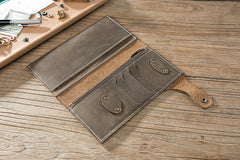 Handmade Leather Mens Slim Wallet Cool Leather Wallet Long Phone Wallets for Men