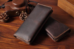 Handmade Leather Mens Cool Long Leather Wallet Bifold Clutch Wallet for Men
