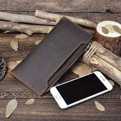 Handmade Leather Mens Cool Long Leather Wallet Passport Wallet Travel Wallet for Men