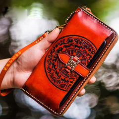 Handmade Leather Mens Tibetan Chain Biker Wallet Cool Leather Wallet Long Clutch Wallets for Men