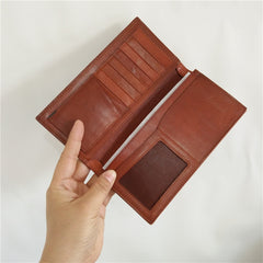 [On Sale] Handmade Vintage Mens Leather Long Wallets Cool Bifold Long Wallet for Men - iwalletsmen