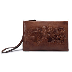 Genuine Leather Mens Urban Cohort Clutch Cool Slim Wallet Zipper Clutch Wristlet Wallet for Men - iwalletsmen