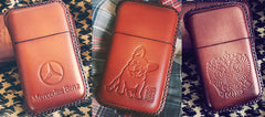 Beige Leather Mens Engraved Skull Cigarette Holder Case Vintage Custom Cigarette Case for Men - iwalletsmen