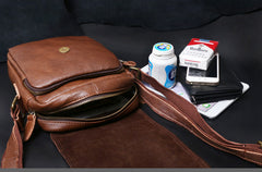 Genuine Leather Mens Cool Messenger Bag Square Bag Chest Bag Bike Bag Cycling Bag for men