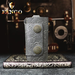 Handmade Leather Floral Mens Cool Car Key Wallet Coin Wallet Pouch Car KeyChain for Men