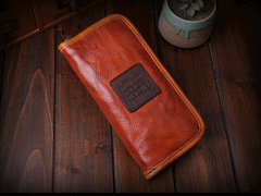 Handmade Leather Mens Clutch Wallet Cool Leather Wallet Long Phone Wallets for Men