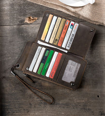 Handmade Leather Mens Cool Long Chain Wallet Phone Biker Trucker Wristlet Wallet