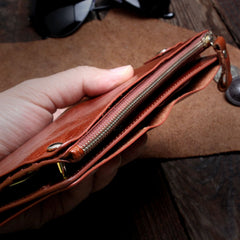 Genuine Leather Mens Cool Long Leather Wallet Card Wallet Clutch Wristlet Wallet for Men